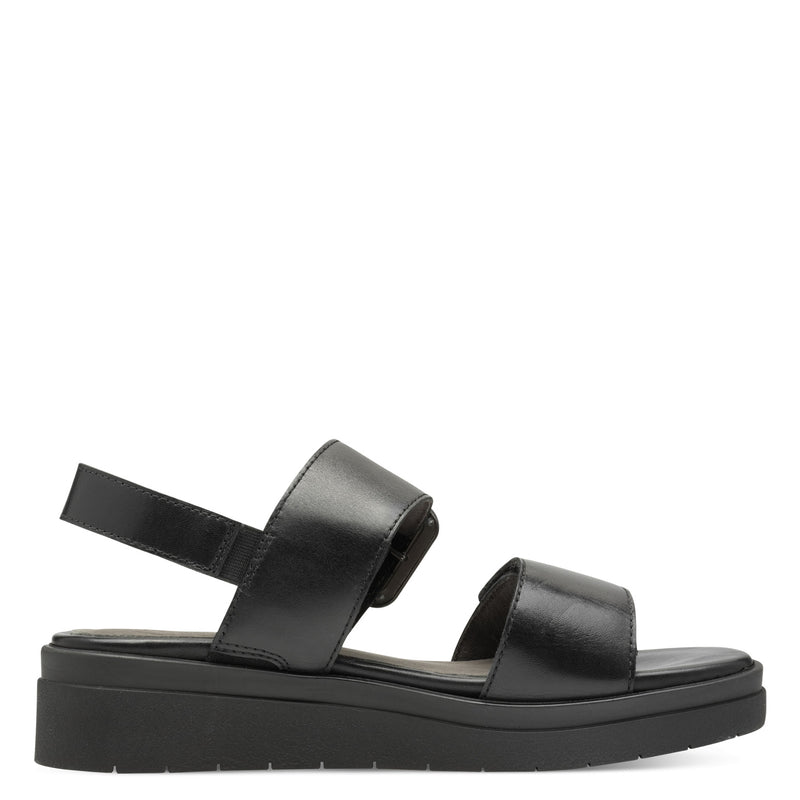 Women's Black Tamaris Comfort Leather Heeled Sandal