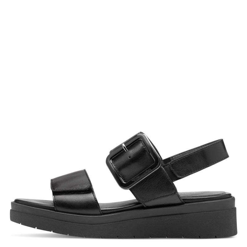 Women's Black Tamaris Comfort Leather Heeled Sandal