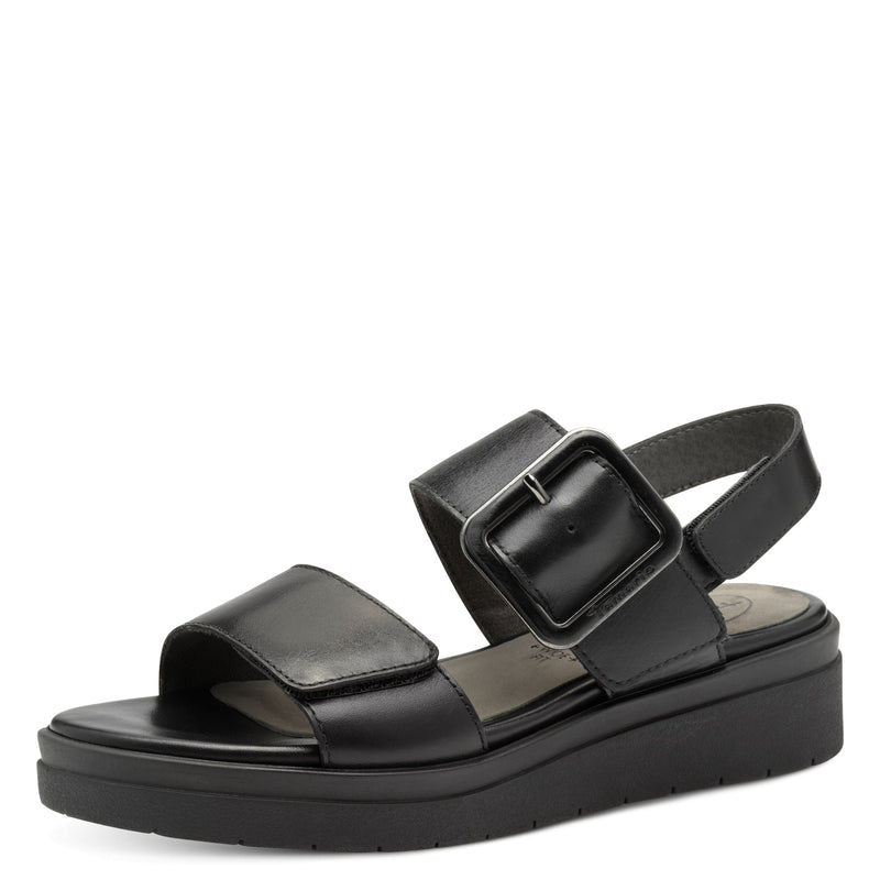 Women's Black Tamaris Comfort Leather Heeled Sandal