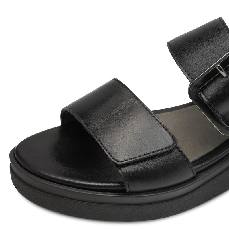 Women's Black Tamaris Comfort Leather Heeled Sandal