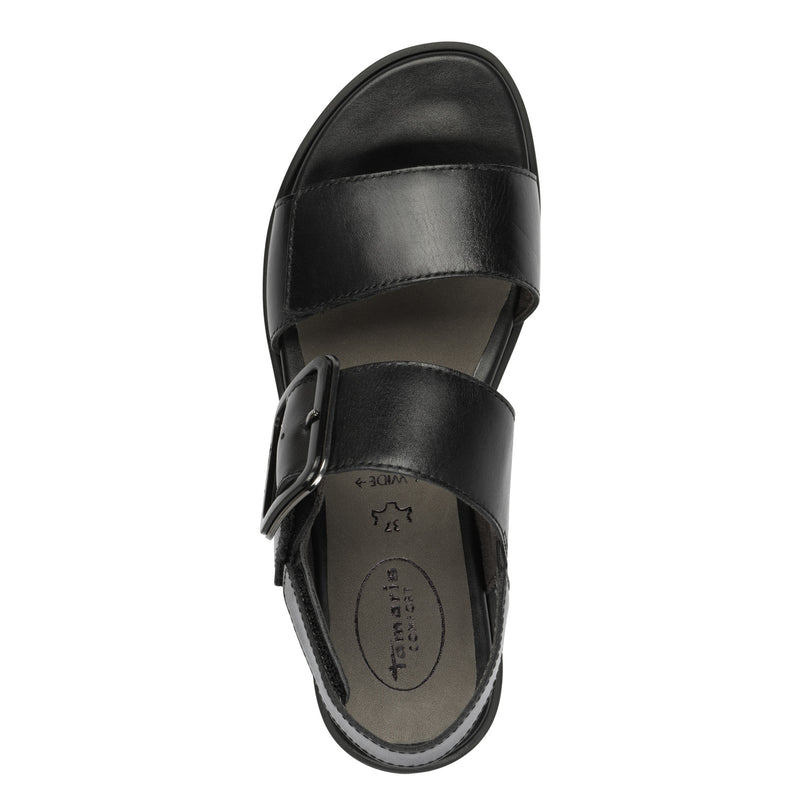 Women's Black Tamaris Comfort Leather Heeled Sandal