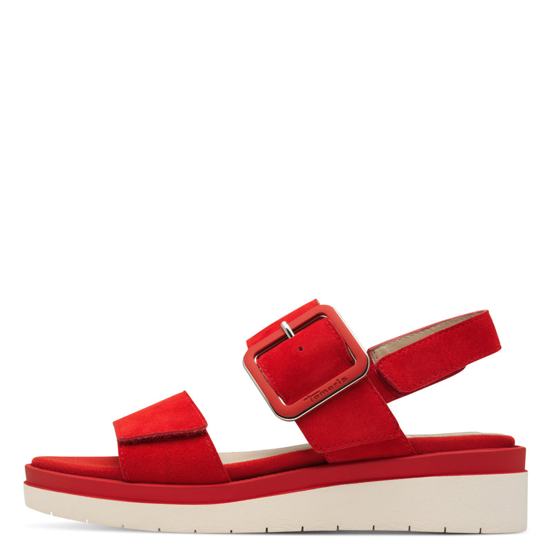 Women's Red Tamaris Comfort Leather Heeled Sandal