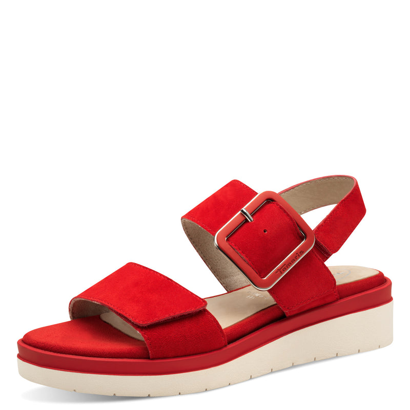 Women's Red Tamaris Comfort Leather Heeled Sandal