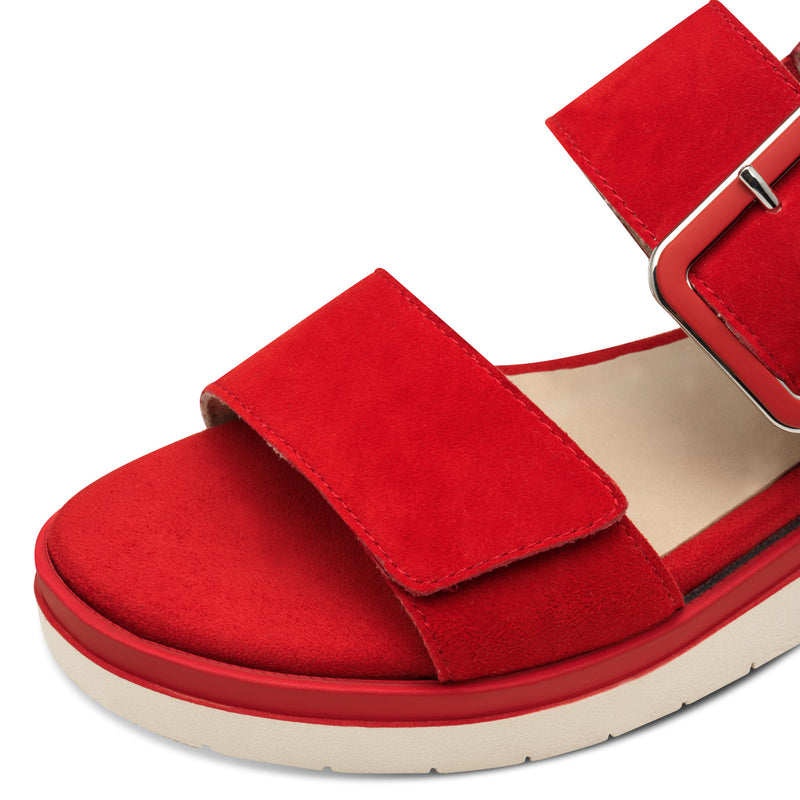 Women's Red Tamaris Comfort Leather Heeled Sandal