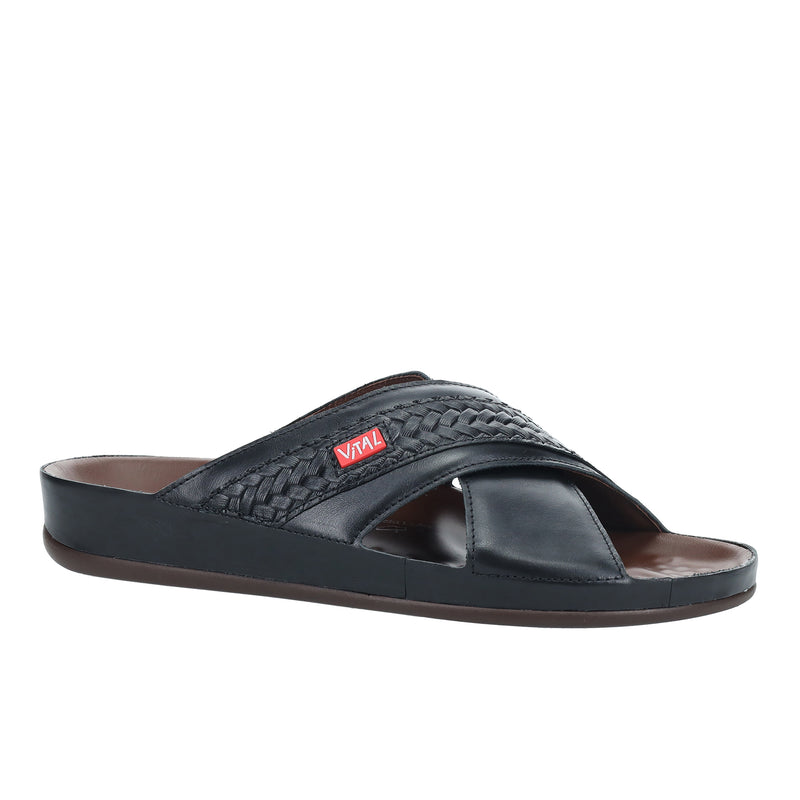 Men's Black Vital Nappa-Prägung Slippers